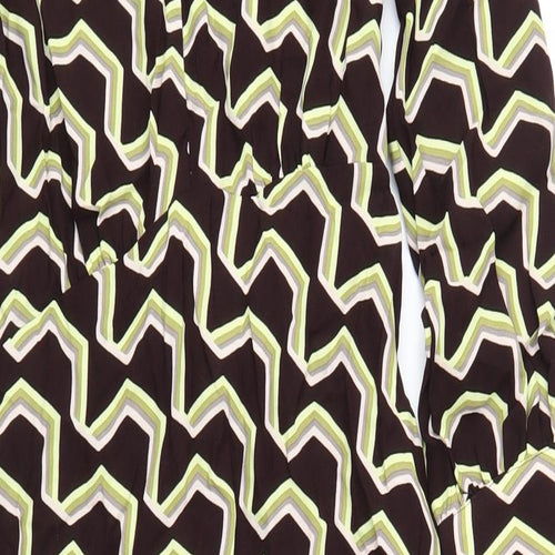 Marks and Spencer Womens Brown Geometric Viscose A-Line Size 8 Round Neck Zip