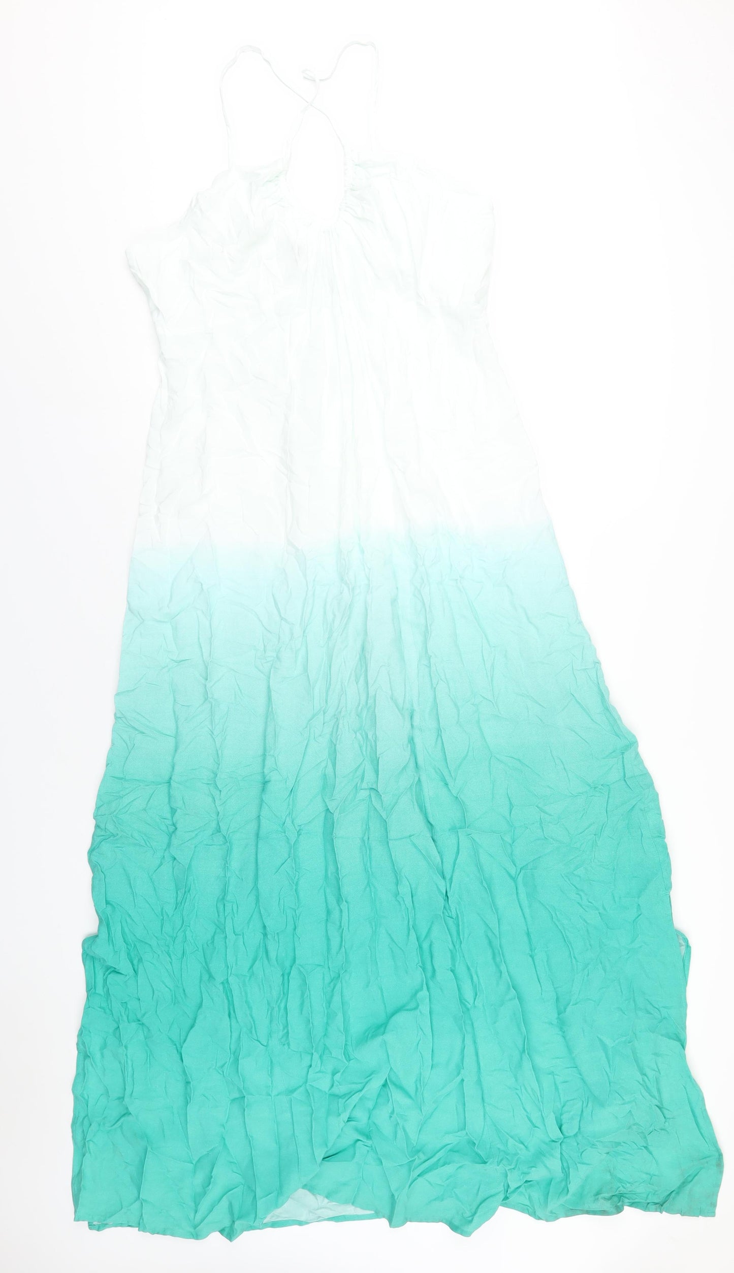 Marks and Spencer Womens Green Tie Dye Viscose Maxi Size 16 V-Neck Pullover