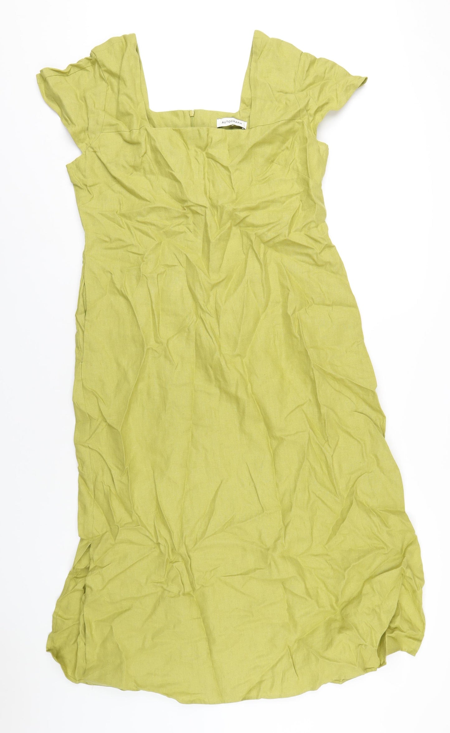 Autograph Womens Green Linen A-Line Size 14 Square Neck Zip