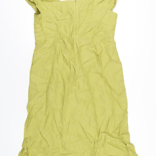 Autograph Womens Green Linen A-Line Size 14 Square Neck Zip