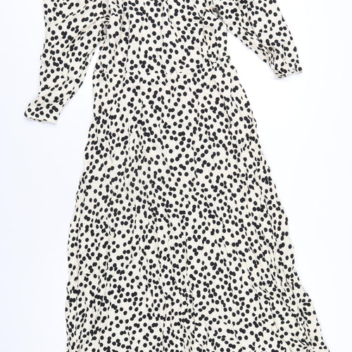 Marks and Spencer Womens Ivory Polka Dot Viscose A-Line Size 14 Round Neck Zip