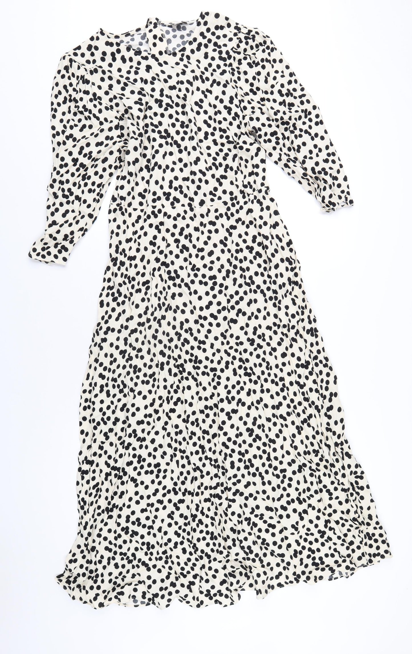Marks and Spencer Womens Ivory Polka Dot Viscose A-Line Size 14 Round Neck Zip
