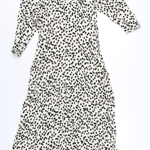 Marks and Spencer Womens Ivory Polka Dot Viscose A-Line Size 14 Round Neck Zip