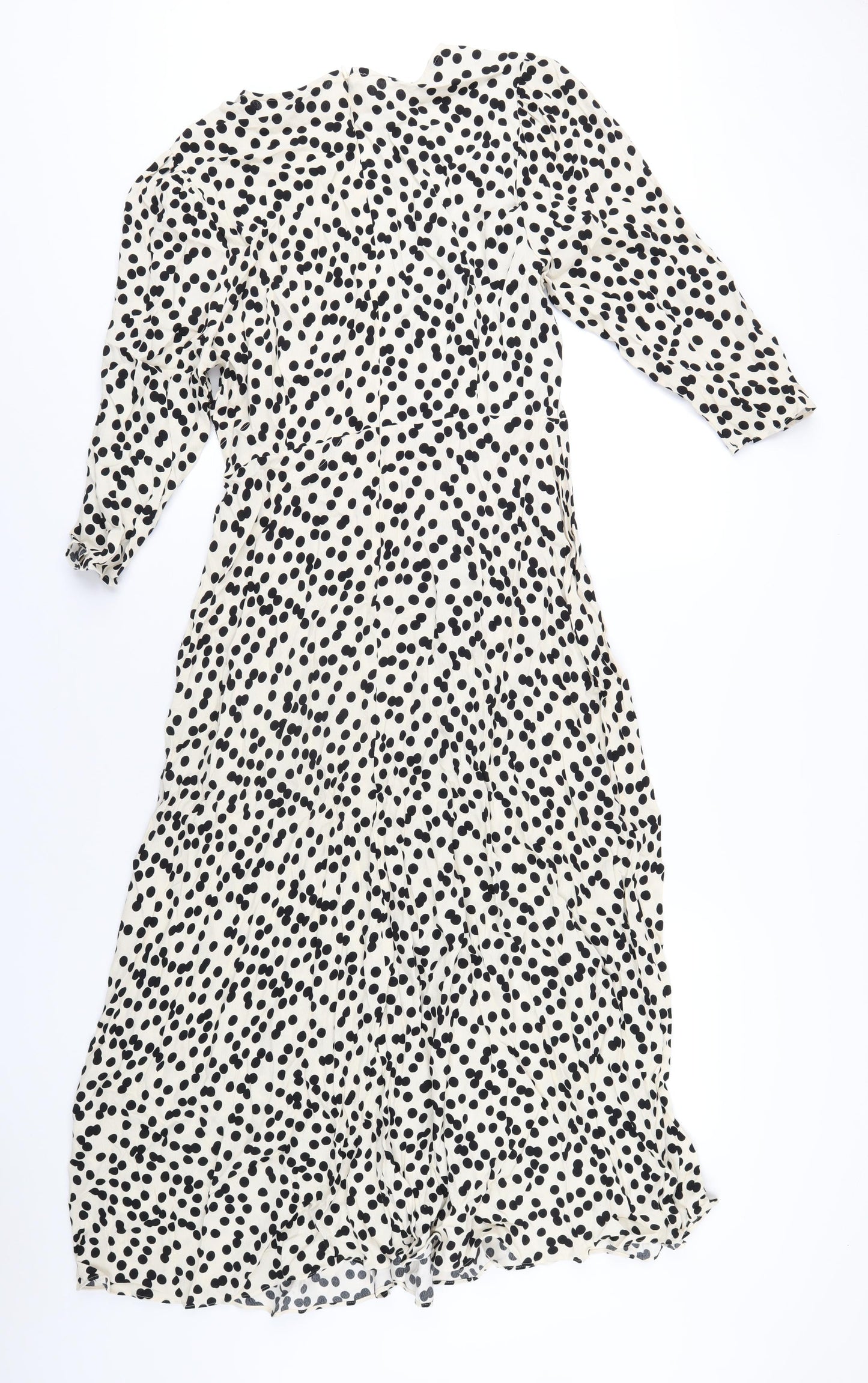 Marks and Spencer Womens Ivory Polka Dot Viscose A-Line Size 14 Round Neck Zip