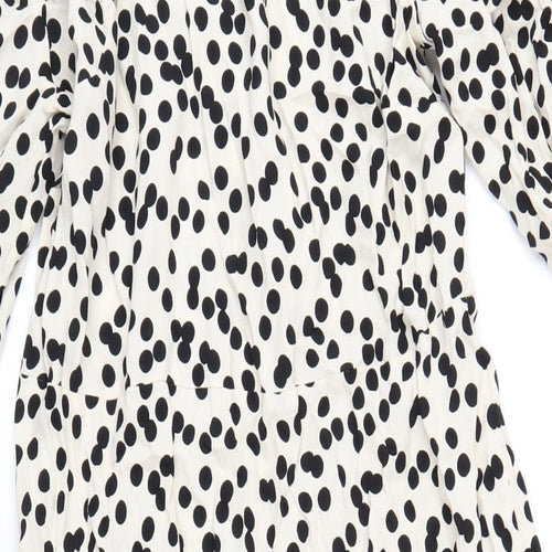 Marks and Spencer Womens Ivory Polka Dot Viscose A-Line Size 14 Round Neck Zip