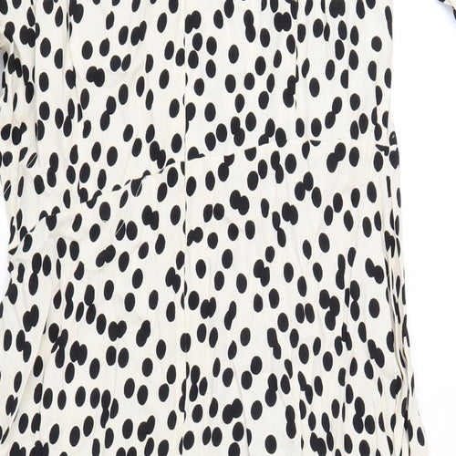 Marks and Spencer Womens Ivory Polka Dot Viscose A-Line Size 14 Round Neck Zip