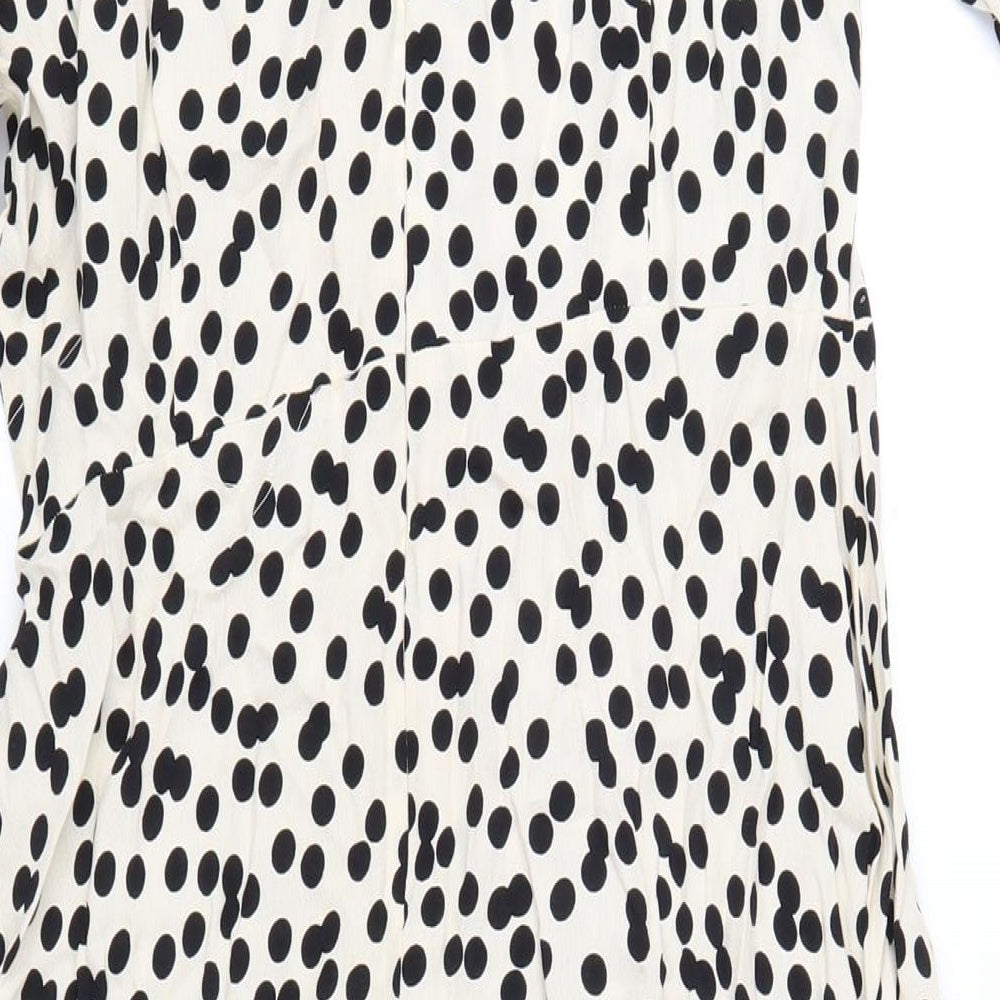 Marks and Spencer Womens Ivory Polka Dot Viscose A-Line Size 14 Round Neck Zip