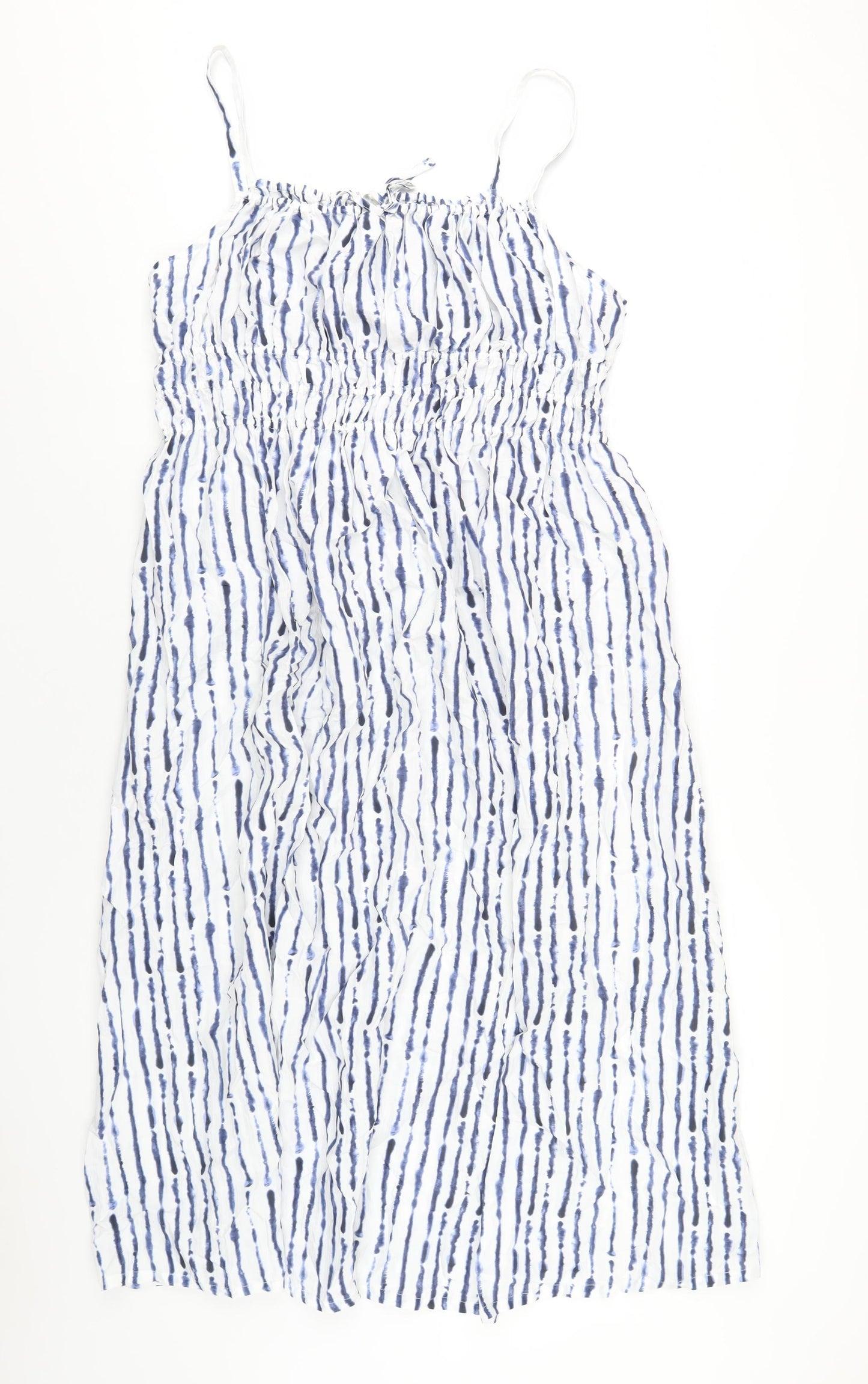 Marks and Spencer Womens Blue Striped Polyester A-Line Size 16 Square Neck Pullover