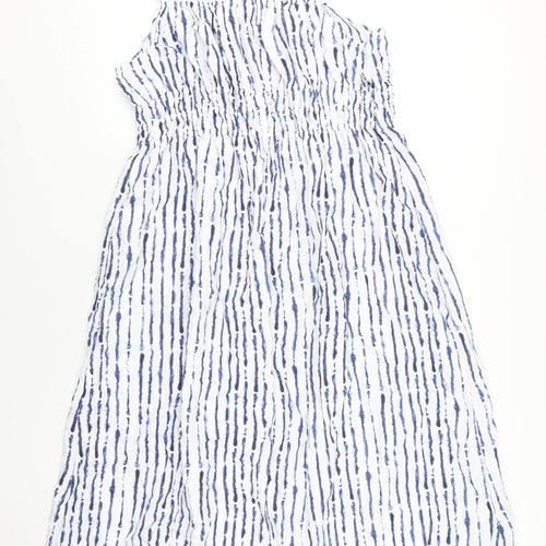 Marks and Spencer Womens Blue Striped Polyester A-Line Size 16 Square Neck Pullover