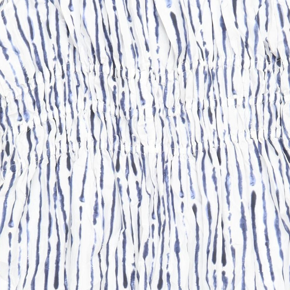 Marks and Spencer Womens Blue Striped Polyester A-Line Size 16 Square Neck Pullover