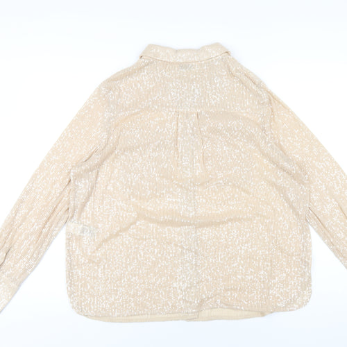 Marks and Spencer Womens Beige Polyester Basic Button-Up Size 14 Collared - Sequin