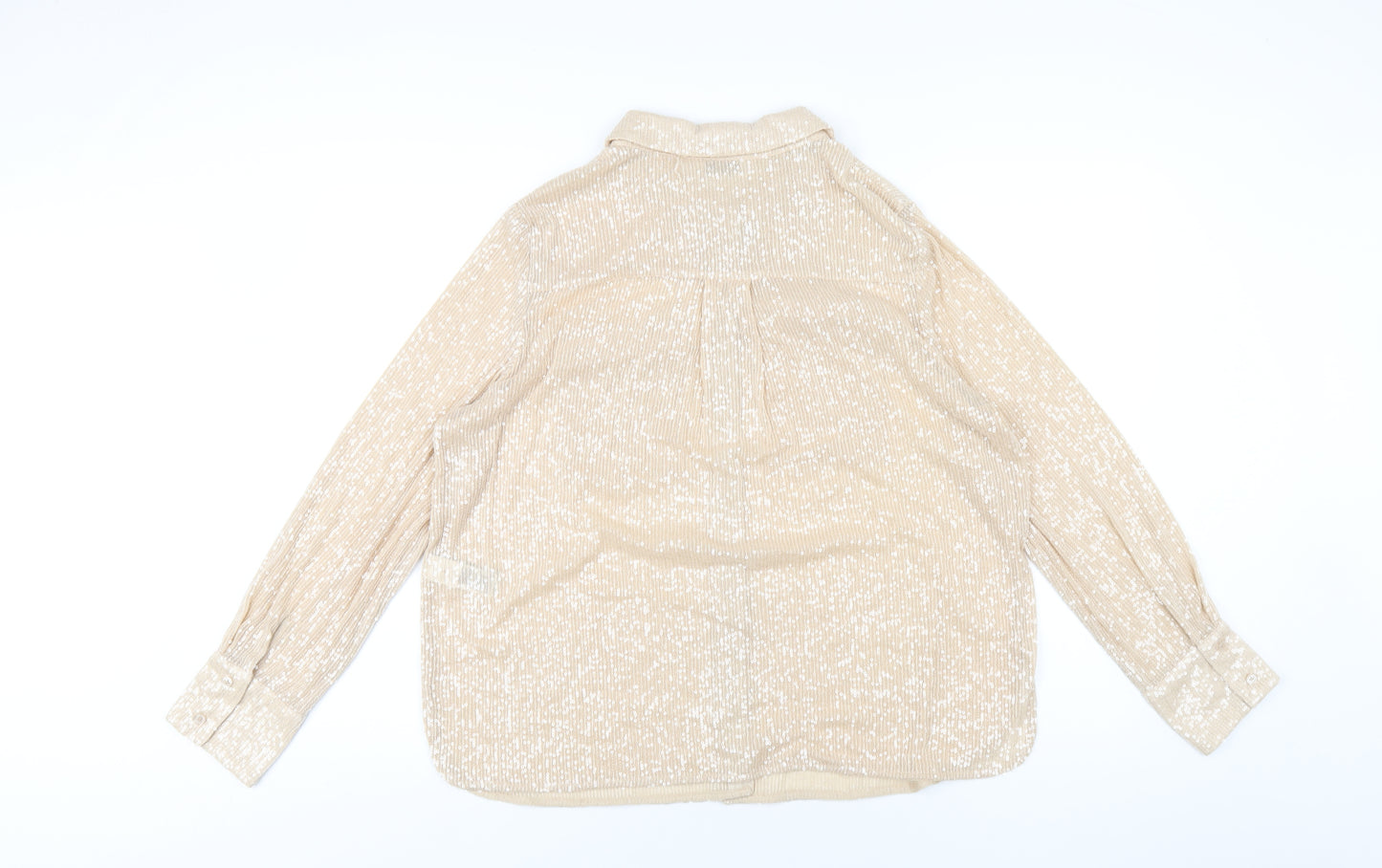 Marks and Spencer Womens Beige Polyester Basic Button-Up Size 14 Collared - Sequin