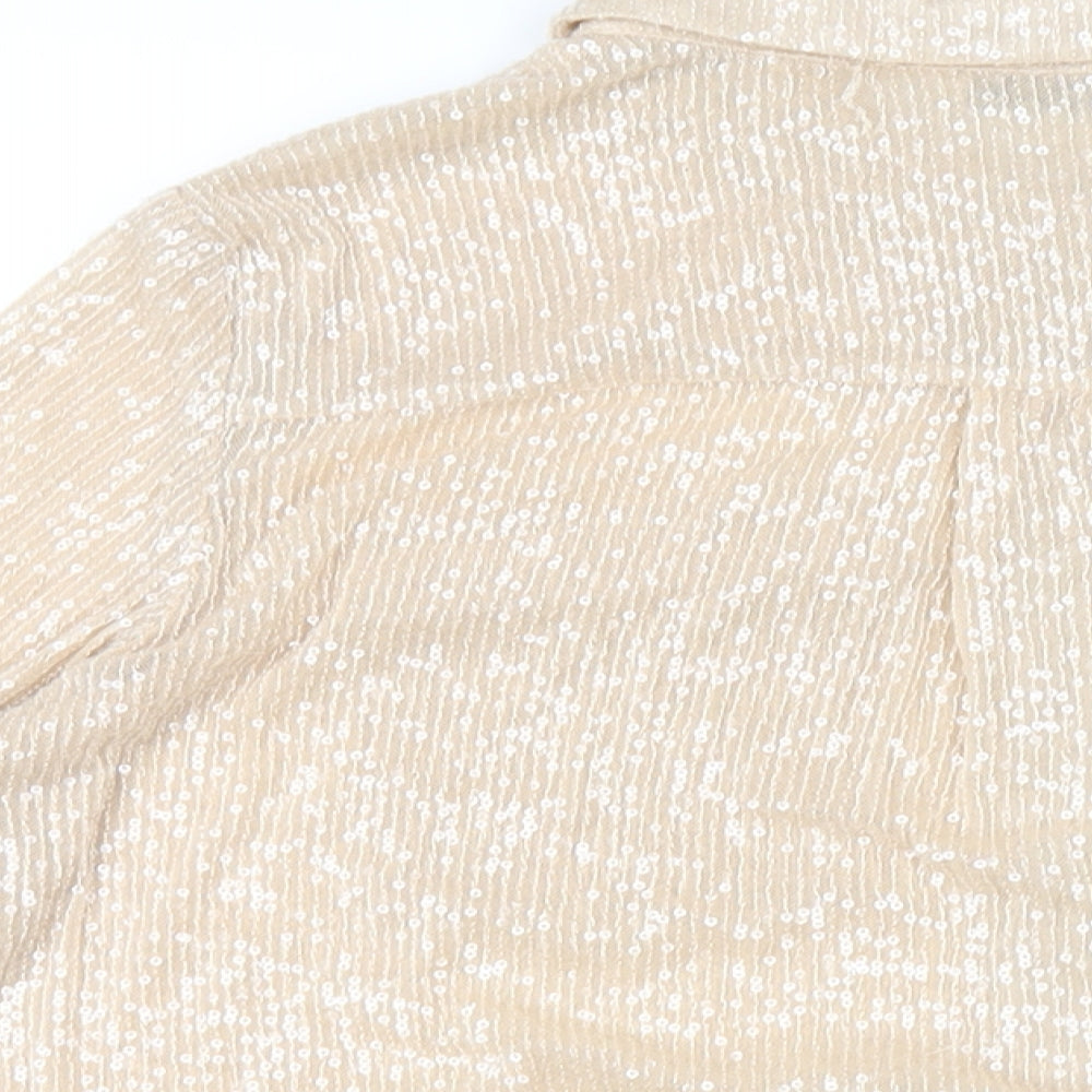 Marks and Spencer Womens Beige Polyester Basic Button-Up Size 14 Collared - Sequin