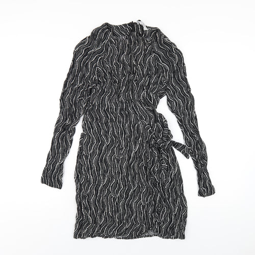 & Other Stories Womens Black Geometric Viscose Mini Size 8 Round Neck Zip