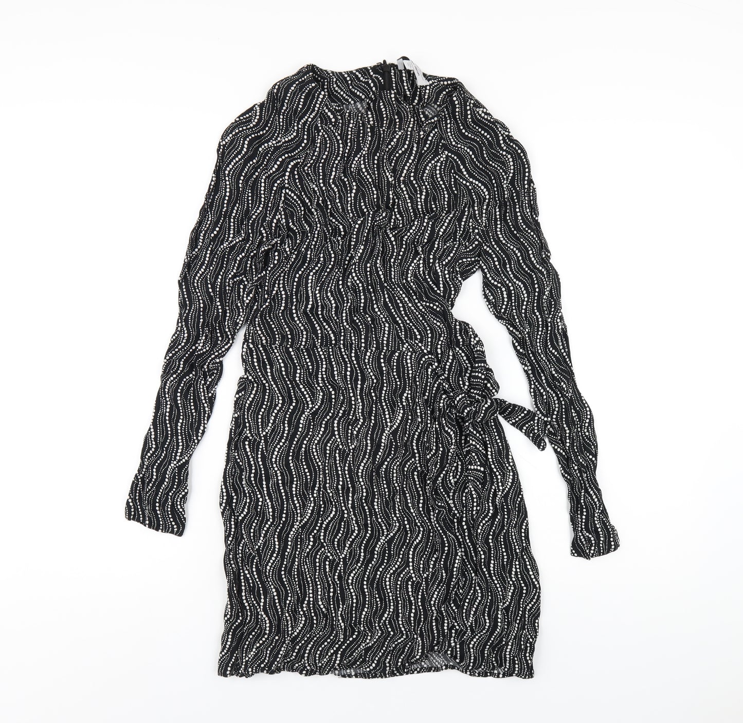 & Other Stories Womens Black Geometric Viscose Mini Size 8 Round Neck Zip