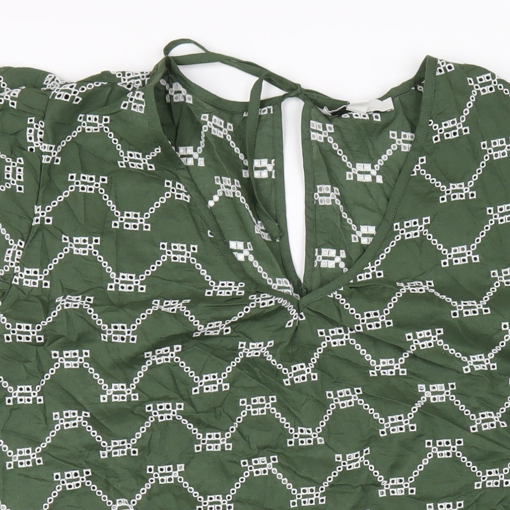 Marks and Spencer Womens Green Geometric Cotton A-Line Size 22 V-Neck Pullover
