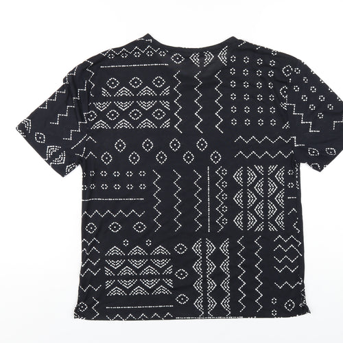 Marks and Spencer Womens Black Geometric Polyester Basic T-Shirt Size 8 Round Neck