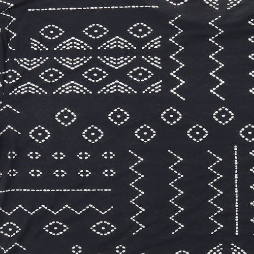 Marks and Spencer Womens Black Geometric Polyester Basic T-Shirt Size 8 Round Neck