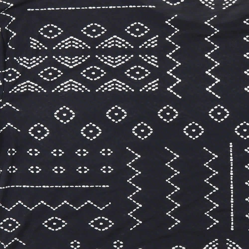 Marks and Spencer Womens Black Geometric Polyester Basic T-Shirt Size 8 Round Neck