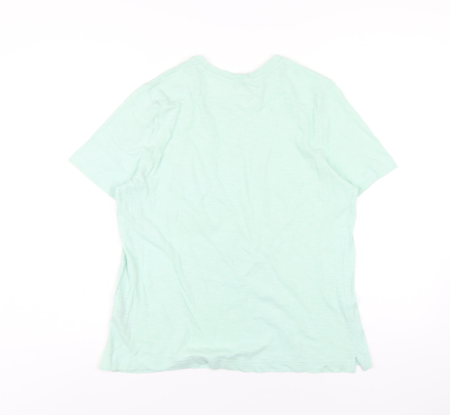 Marks and Spencer Womens Green Cotton Basic T-Shirt Size 12 Round Neck