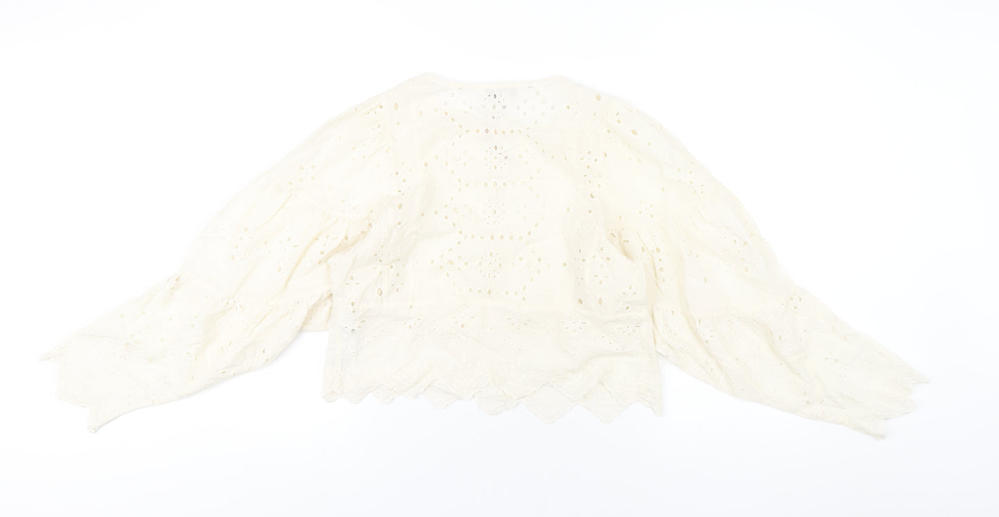 Marks and Spencer Womens Ivory Cotton Basic T-Shirt Size 8 Round Neck