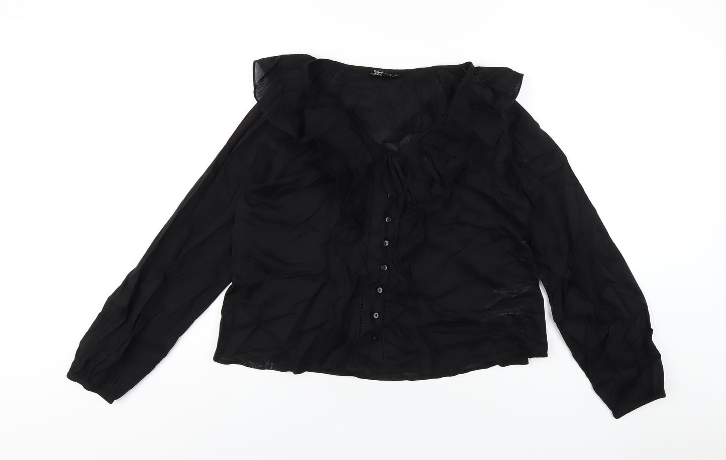 Nobody's Child Womens Black Cotton Basic Blouse Size 10 V-Neck