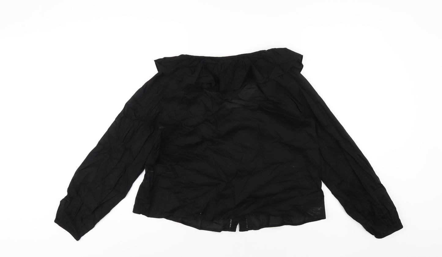 Nobody's Child Womens Black Cotton Basic Blouse Size 10 V-Neck