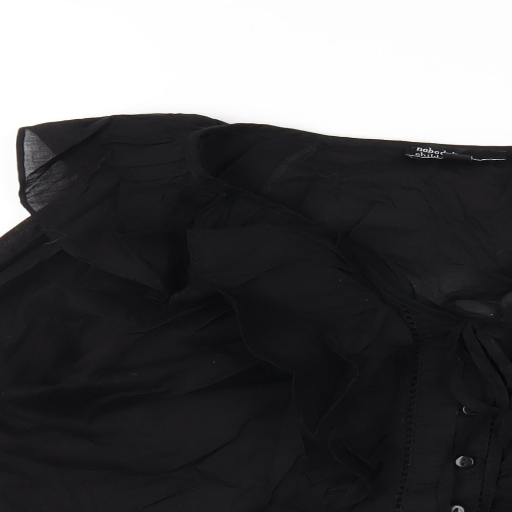 Nobody's Child Womens Black Cotton Basic Blouse Size 10 V-Neck