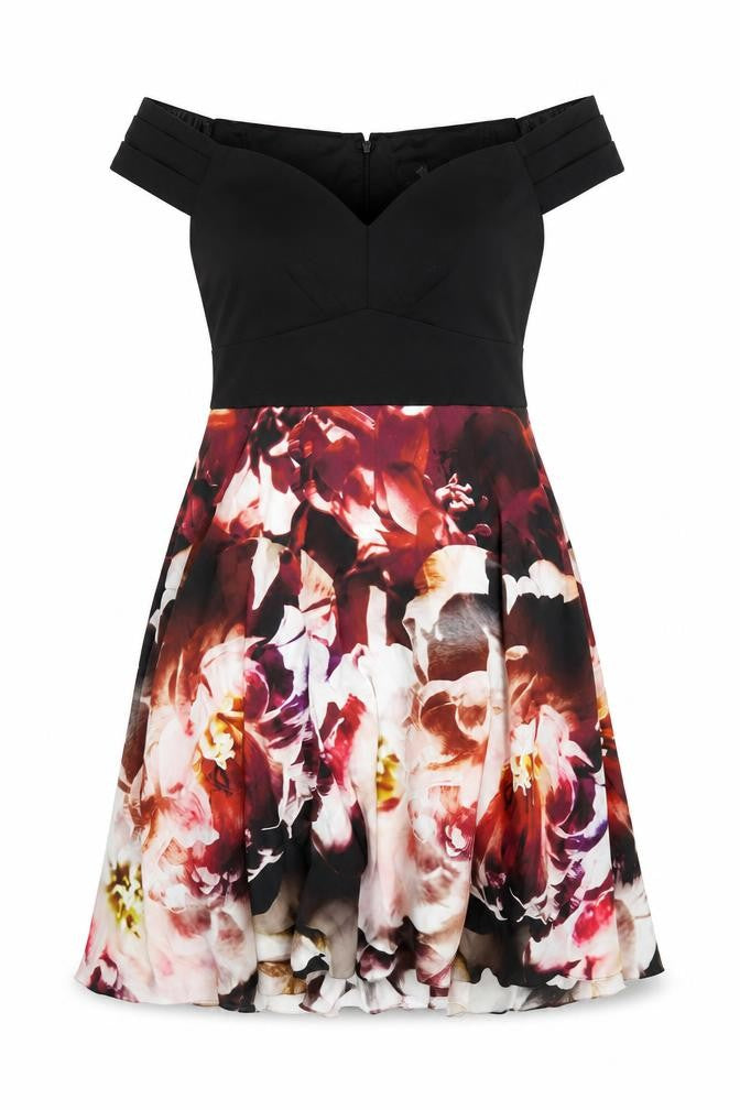 Ariella Womens Multicoloured Floral Polyester A-Line Size 16 Off the Shoulder Zip