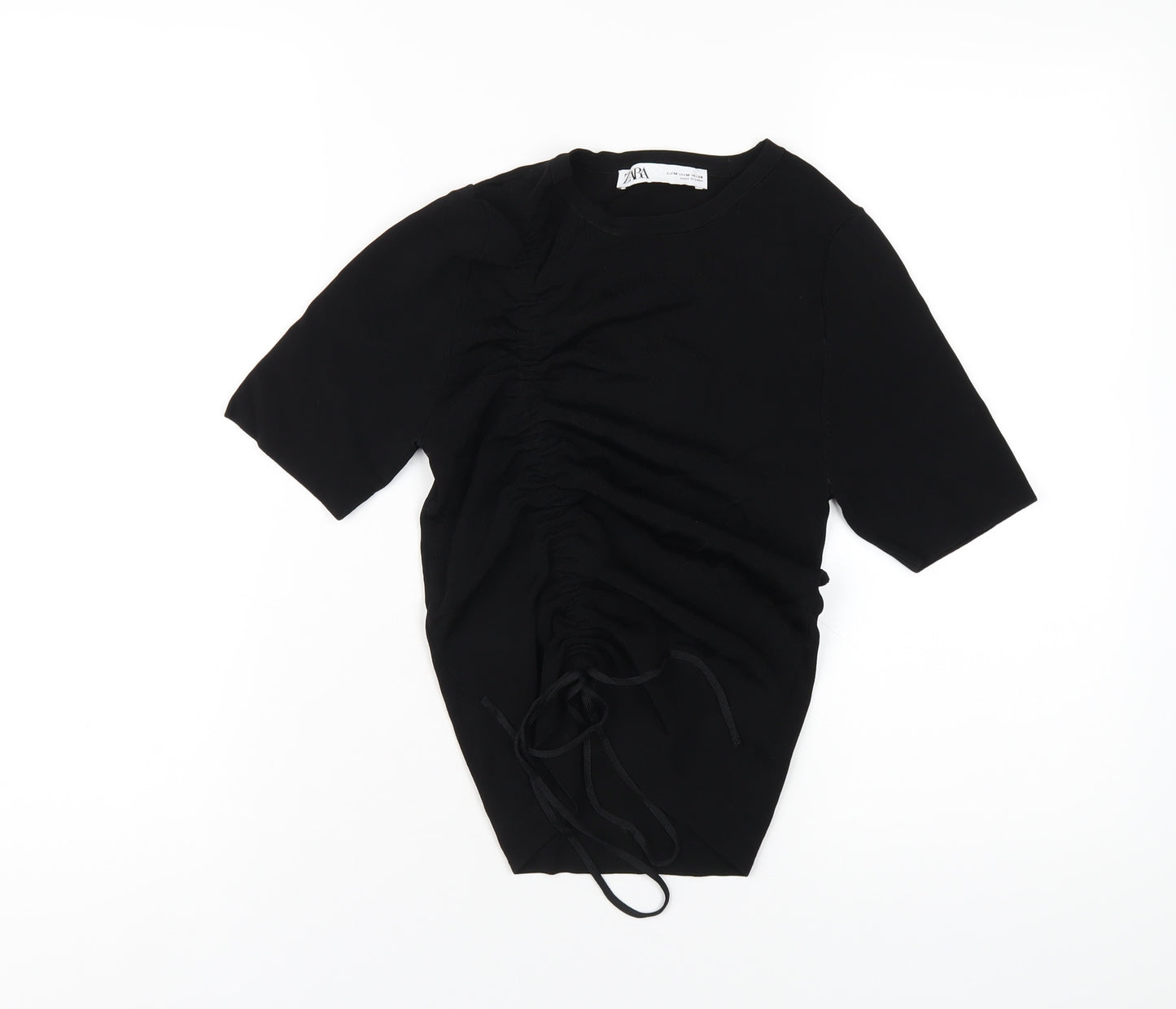 Zara Womens Black Viscose Basic T-Shirt Size M Round Neck