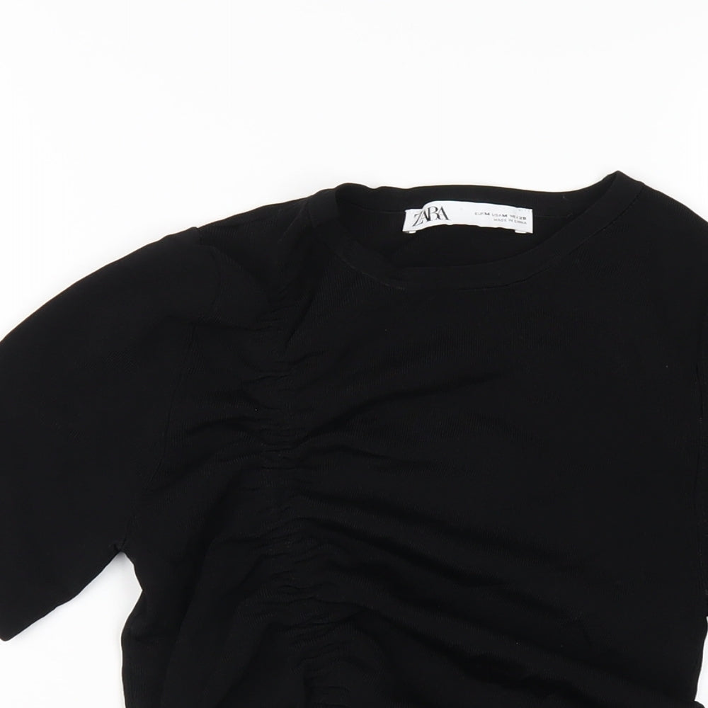 Zara Womens Black Viscose Basic T-Shirt Size M Round Neck