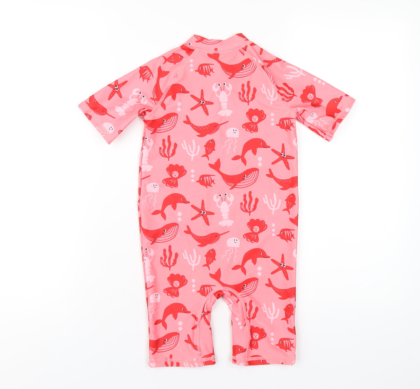 Marks and Spencer Girls Pink Geometric Polyester Coverall One-Piece Size 6-7 Years L6 in Zip - Swimming Costume