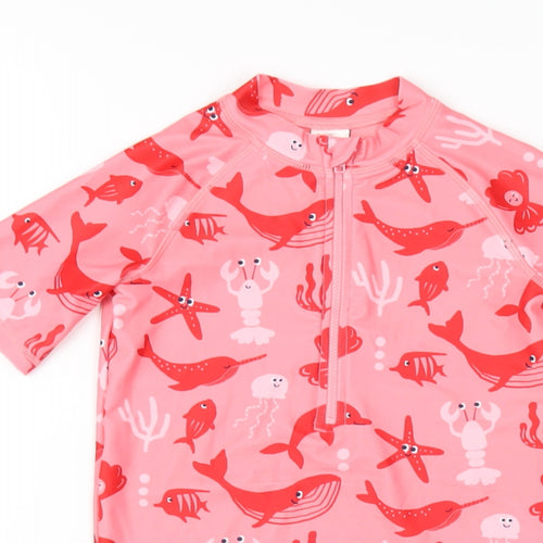 Marks and Spencer Girls Pink Geometric Polyester Coverall One-Piece Size 6-7 Years L6 in Zip - Swimming Costume