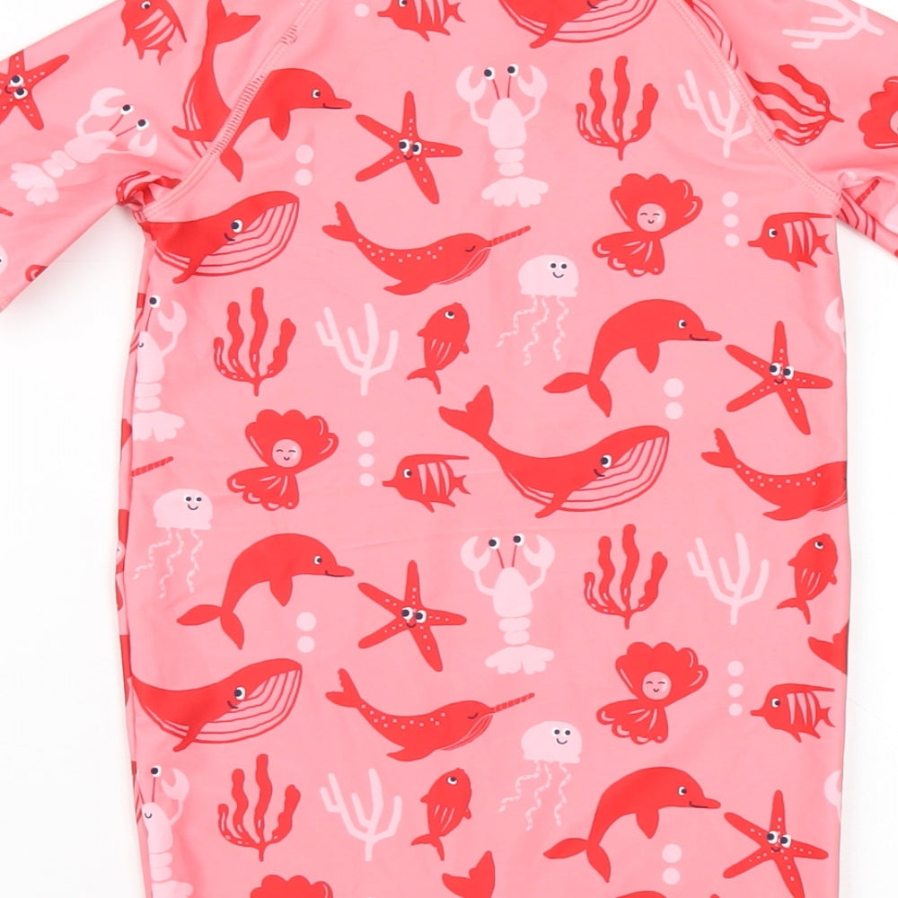 Marks and Spencer Girls Pink Geometric Polyester Coverall One-Piece Size 6-7 Years L6 in Zip - Swimming Costume