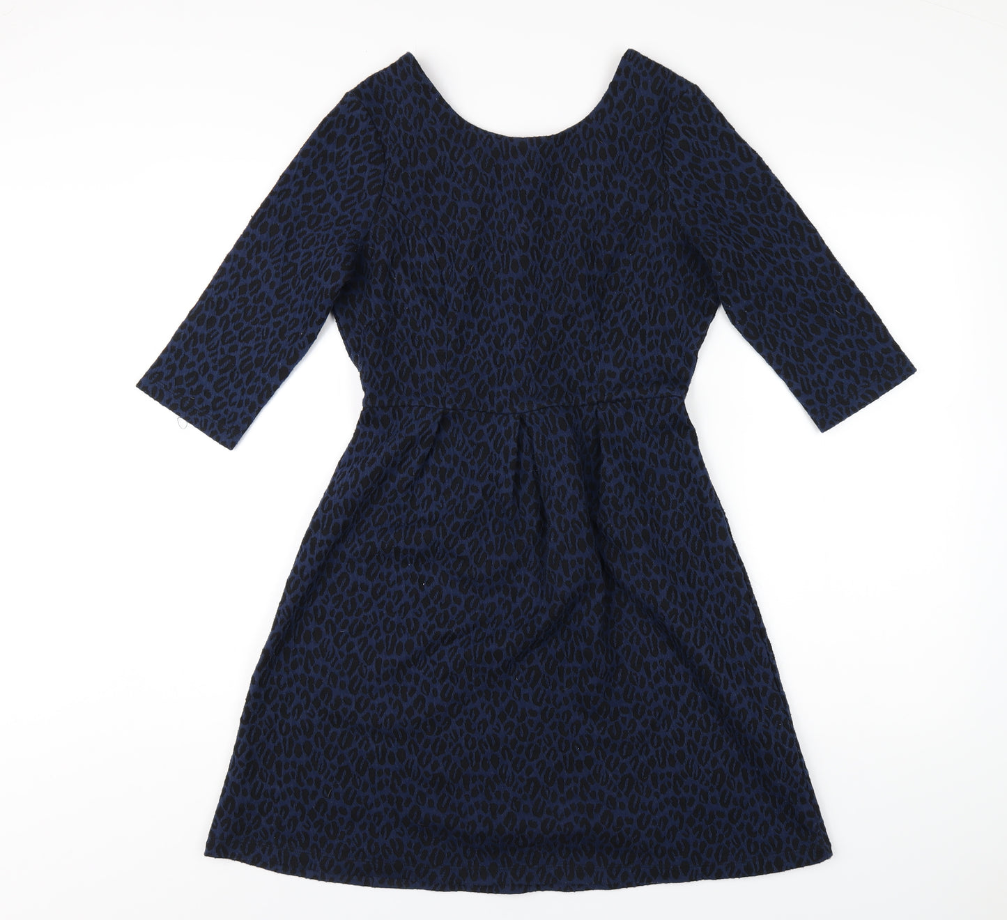 Oliver Bonas Womens Blue Animal Print Polyester A-Line Size 8 Round Neck Zip