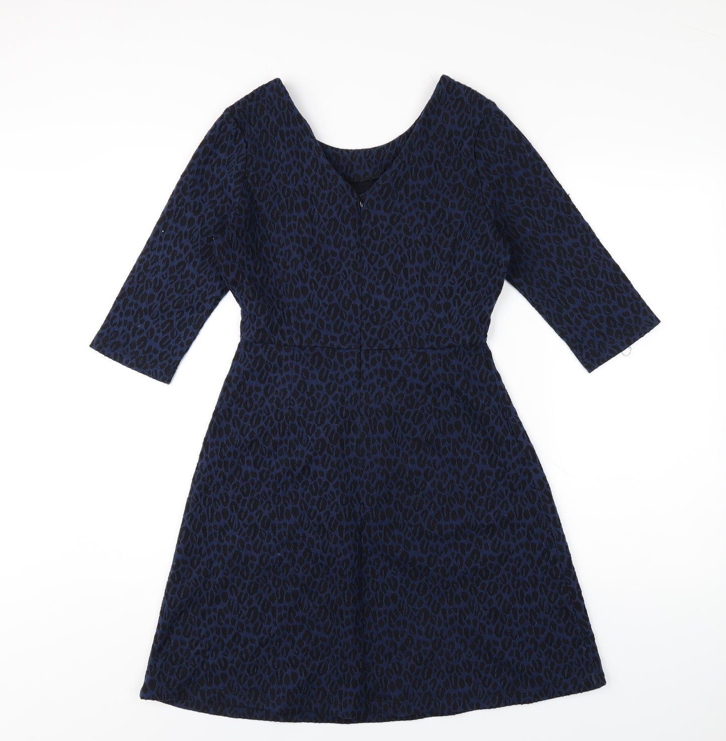 Oliver Bonas Womens Blue Animal Print Polyester A-Line Size 8 Round Neck Zip