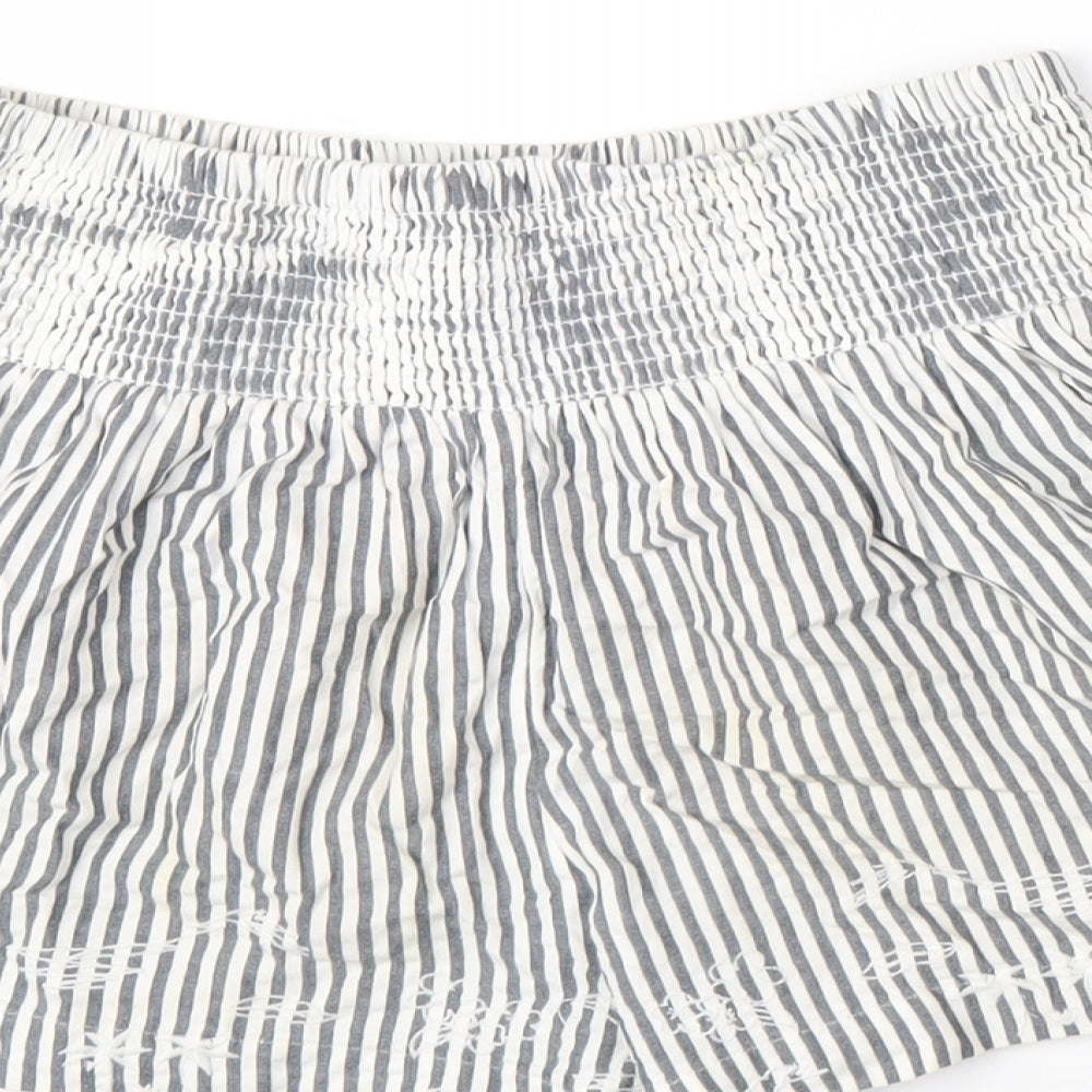 Marks and Spencer Girls Grey Striped Cotton Bermuda Shorts Size 12-13 Years Regular