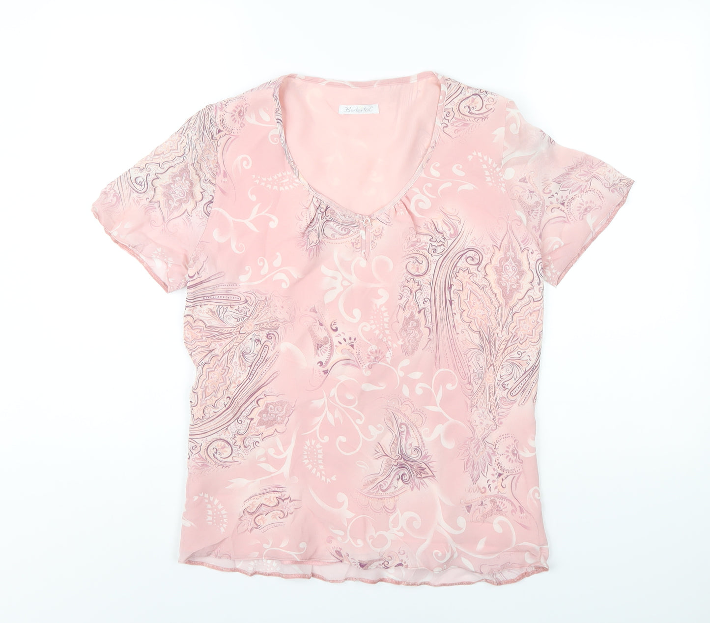 Berkertex Womens Pink Geometric Viscose Basic T-Shirt Size 14 V-Neck