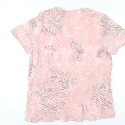 Berkertex Womens Pink Geometric Viscose Basic T-Shirt Size 14 V-Neck