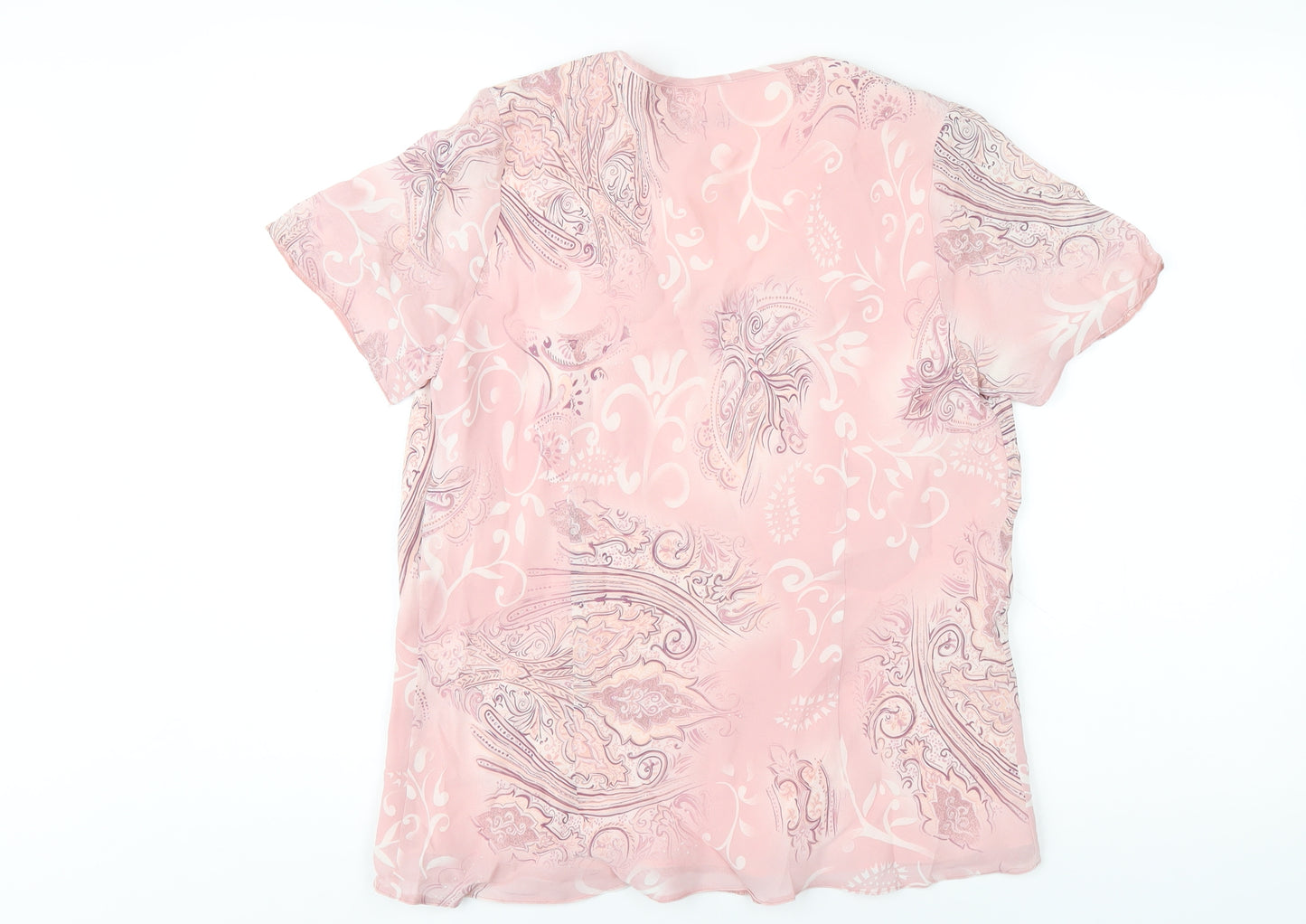 Berkertex Womens Pink Geometric Viscose Basic T-Shirt Size 14 V-Neck