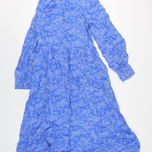 Marks and Spencer Womens Blue Geometric Viscose A-Line Size 8 Collared Button
