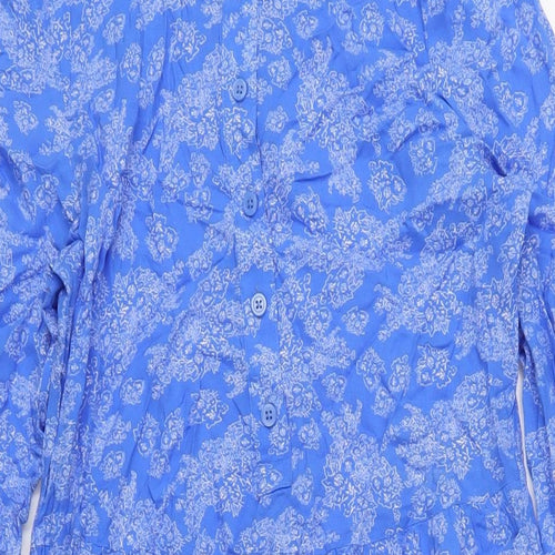 Marks and Spencer Womens Blue Geometric Viscose A-Line Size 8 Collared Button