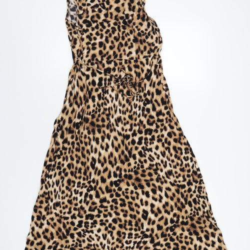 Marks and Spencer Womens Brown Animal Print Viscose A-Line Size 14 V-Neck Button