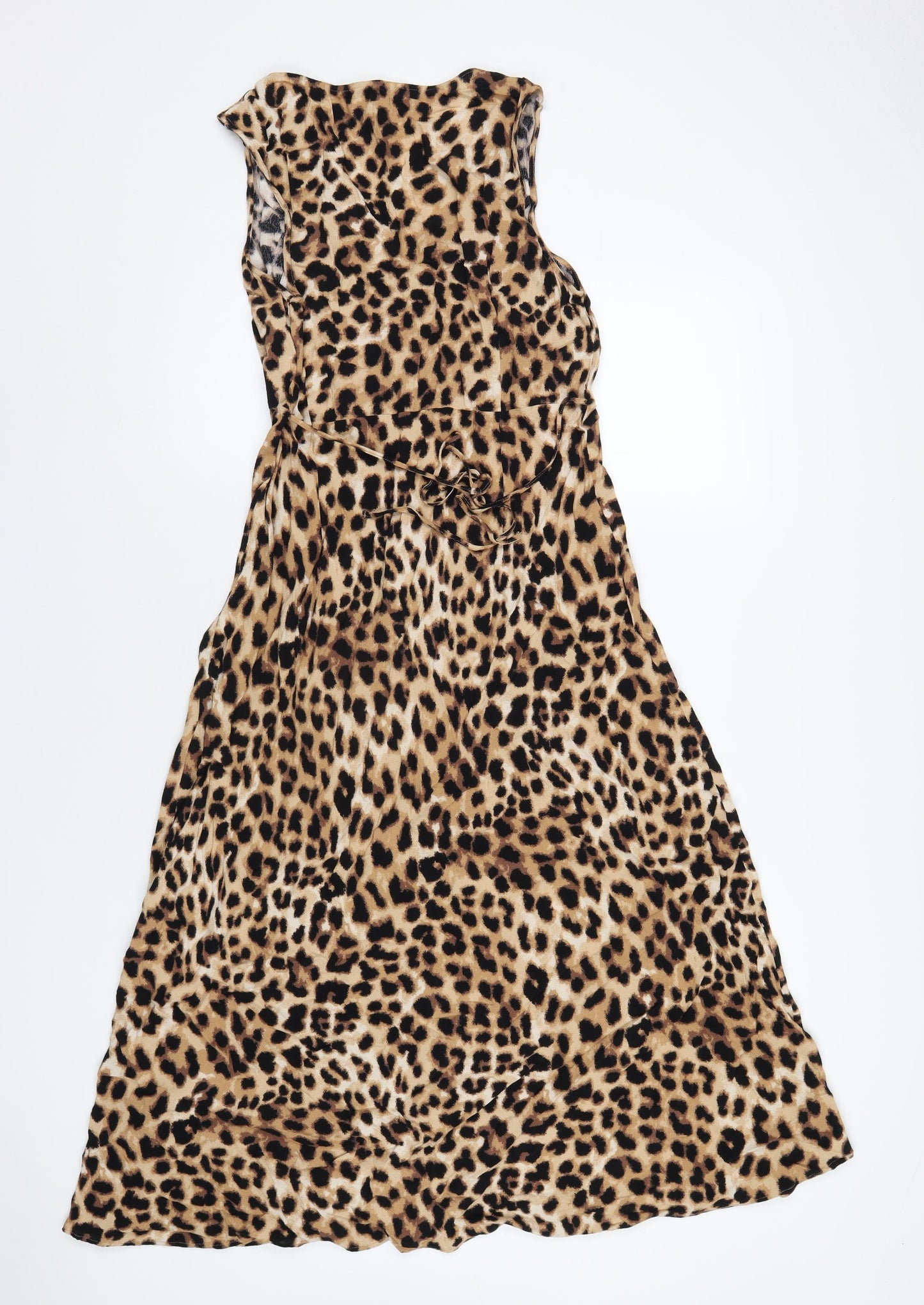 Marks and Spencer Womens Brown Animal Print Viscose A-Line Size 14 V-Neck Button