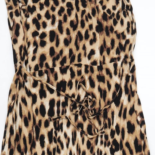 Marks and Spencer Womens Brown Animal Print Viscose A-Line Size 14 V-Neck Button