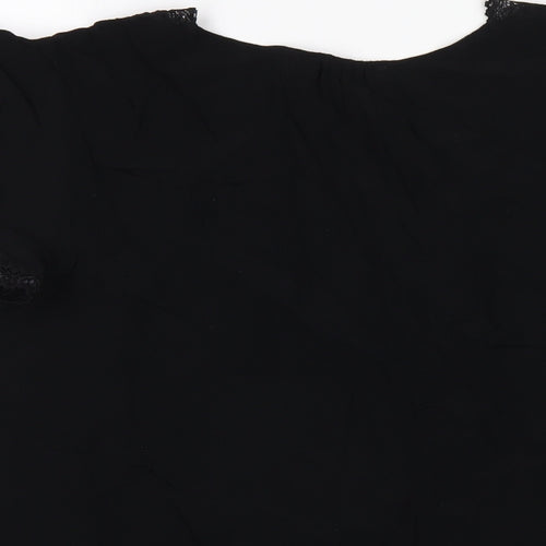 Marks and Spencer Womens Black Viscose Basic T-Shirt Size 14 V-Neck - Lace Trim