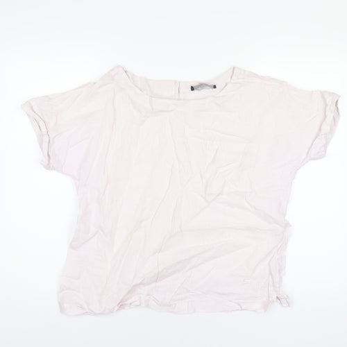 Marks and Spencer Womens Pink Linen Basic T-Shirt Size 14 Round Neck