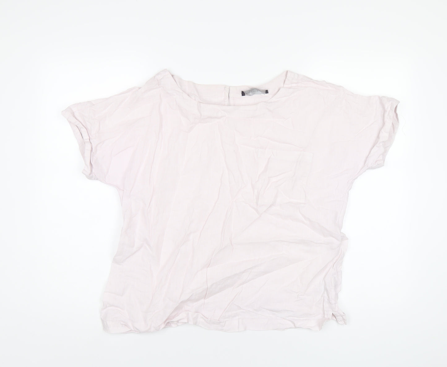 Marks and Spencer Womens Pink Linen Basic T-Shirt Size 14 Round Neck
