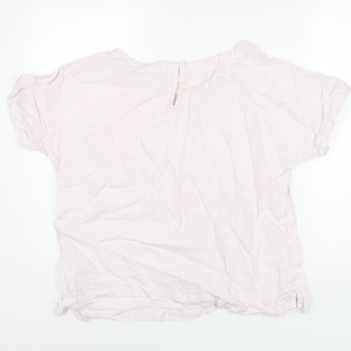Marks and Spencer Womens Pink Linen Basic T-Shirt Size 14 Round Neck