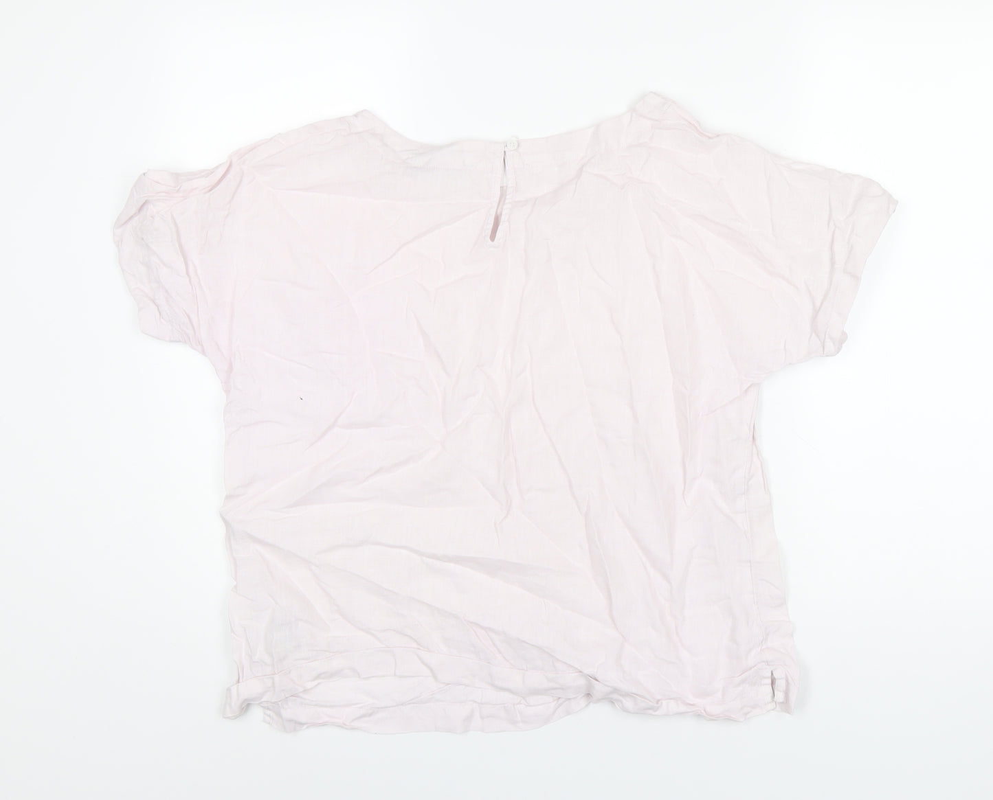 Marks and Spencer Womens Pink Linen Basic T-Shirt Size 14 Round Neck